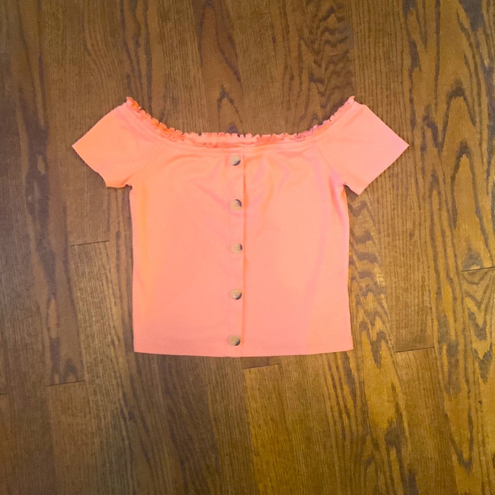 Coral off-the-shoulder shirt